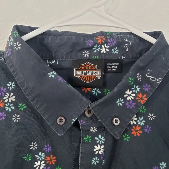 HARLEY-DAVIDSON Men's Navy Floral Aloha Collared Button Down Shirt Size XXL - Picture 5 of 15